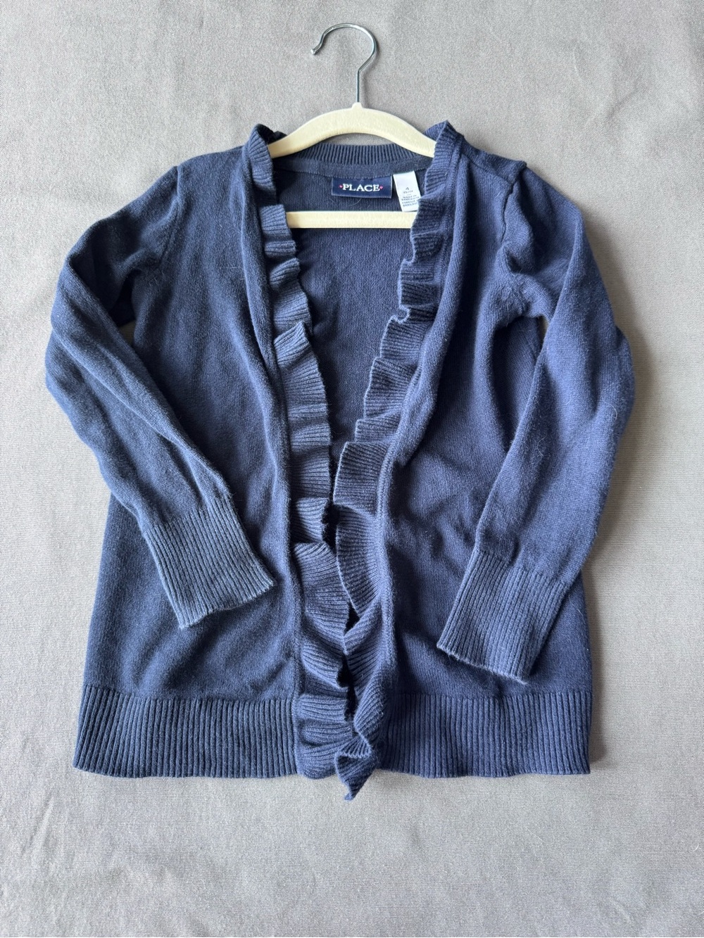 Place Navy Ruffle-Trim Cardigan Sweater